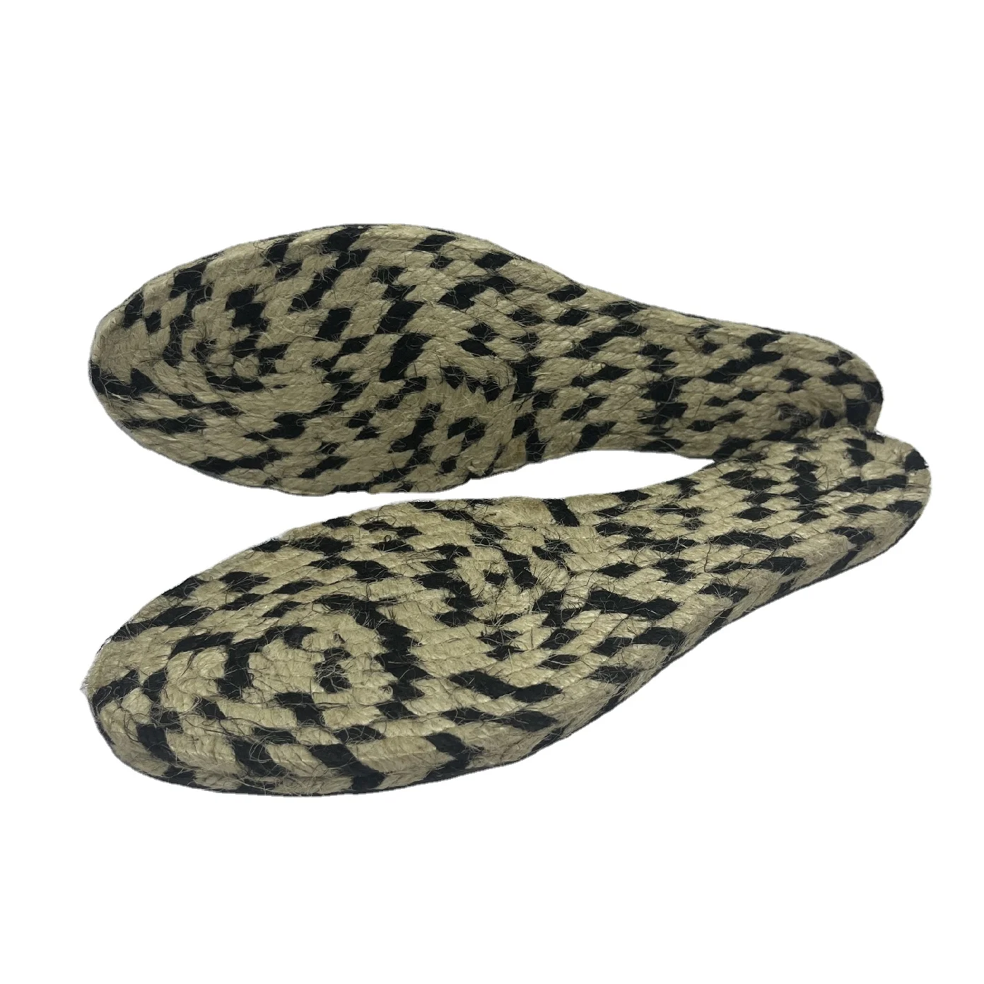 Black and Beige Two-Tone Braided Jute Espadrille Sole with Natural Woven Design, Sustainable and Eco-Friendly Rubber Outsole