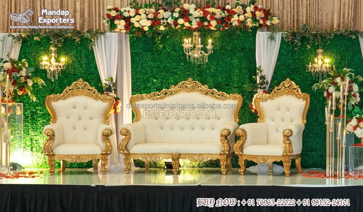 Asian Wedding Reception Stage Bridal Sofa Set Special Silver Carved Wedding Sofa Set New Designed Wedding Stage Silver Sofa Set