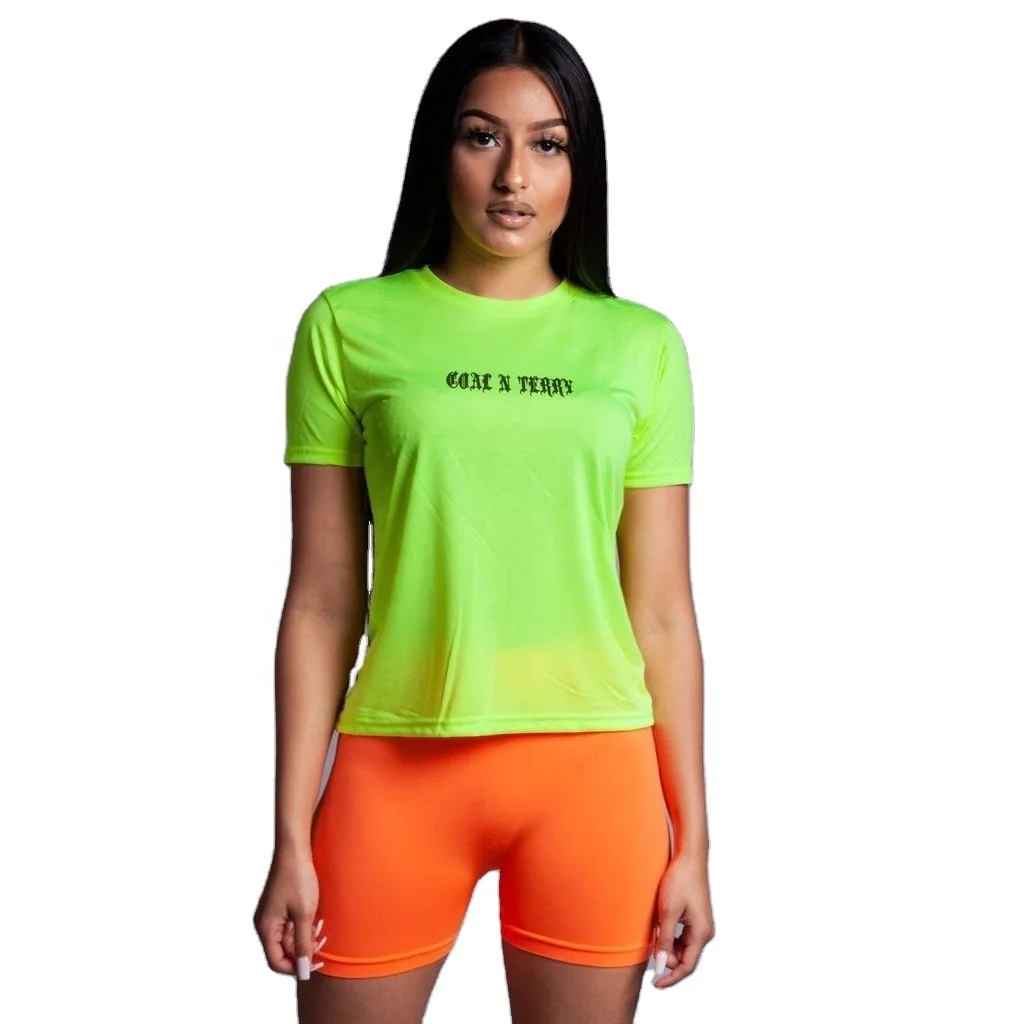 
Custom OEM NEON GREEN N BLK MINI MEDI POLY TEE Crop T Shirts Graphic tee shirts with logo custom logo printed custom embroidery 