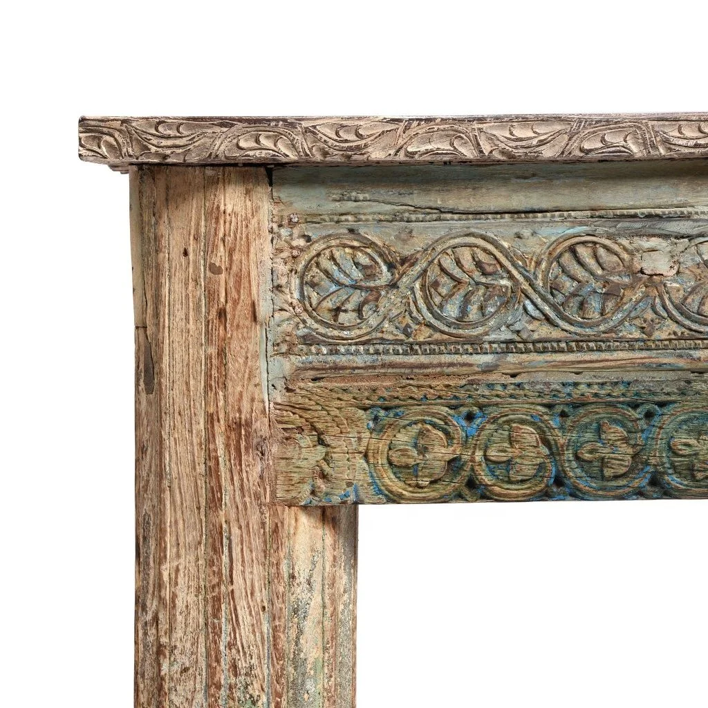 Antique Rustic Indian Carved Wooden Console Table Vintage Distress Finish Reclaim Wood Wall Corner Table Jodhpur Hallway Table
