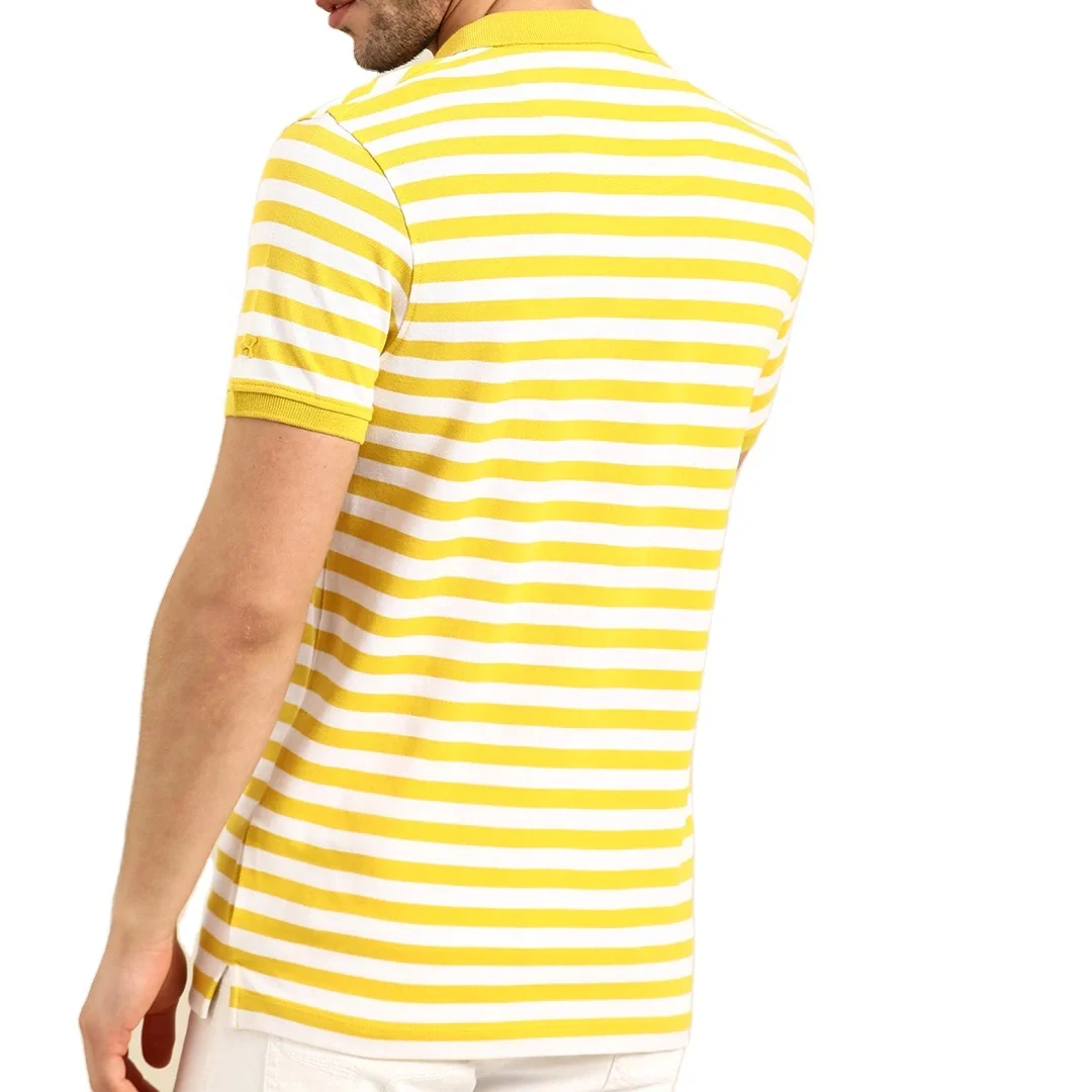 Mens Custom Yarn Dyed Stripped Short Sleeve Polo T-shirt Multi Color Stripes Ribbed Polo Neck Tshirt Manufacturer INDIA