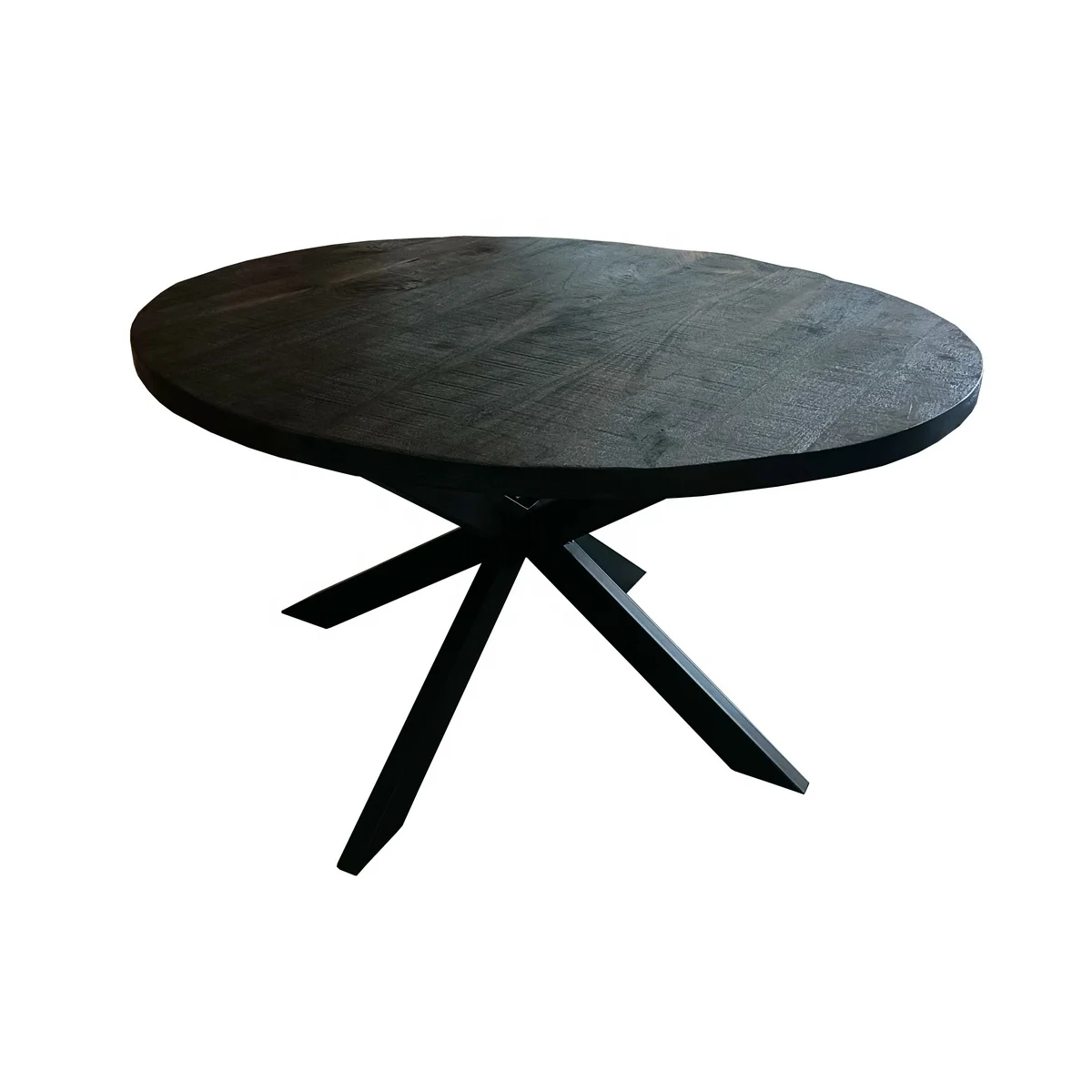 massive solid wood black Round dining table vintage industrial style 2022 mango wood dining table