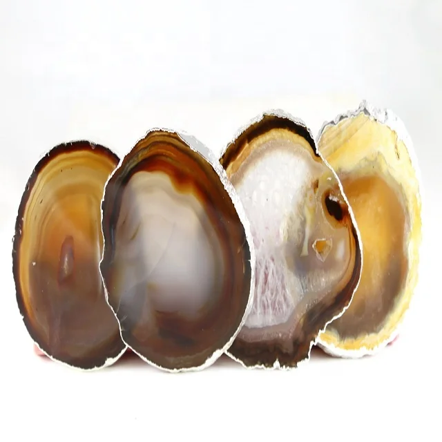 
Agate Slice Coaster and Silver Premium Quality Beautiful Natural Gemstone Feng Shui ORGONE EXPORT 3.5 - 4.5