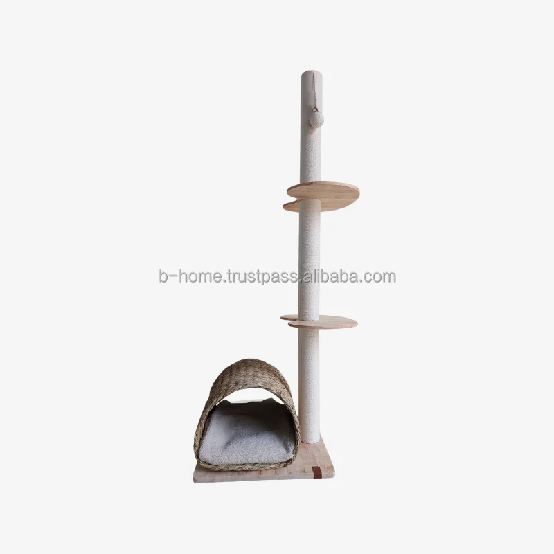 Cat Tree Cat Furniture, Cat Tree w/Sisal Wrapped Support Scratching Posts & High Cat Look-Out Perch, handicraft Seagrass