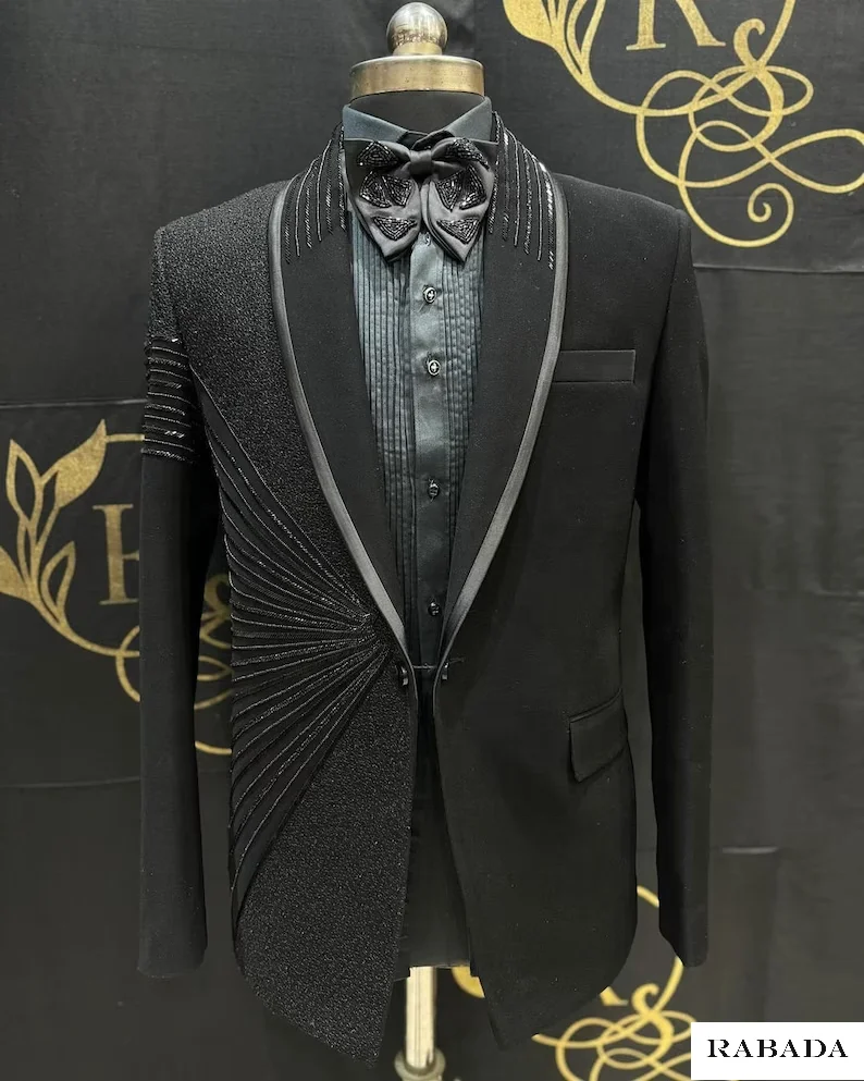 Black Designer hand embroidered tuxedo suit mens special suit Wedding Jodhpuri Indian Jacket Designer Jodhpuri Suit