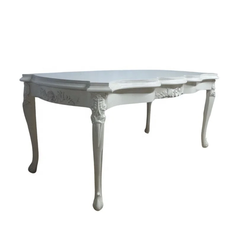 White Dining Table Antique Table Rose Carving Dining Table