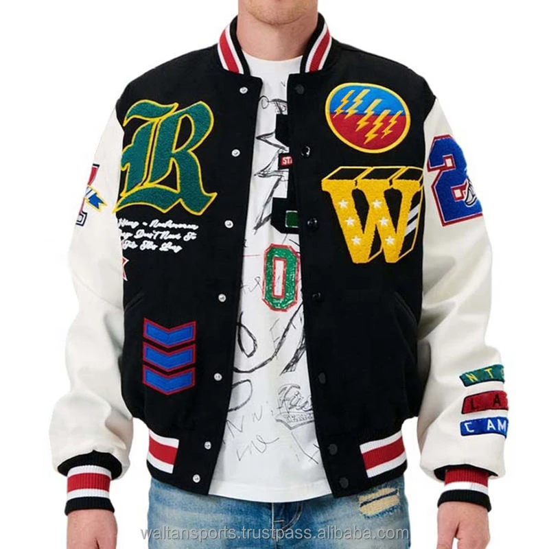 OEM custom varsity jacket for men New winter chenille embroidery baseball letterman jackets leather sleeves streetwear