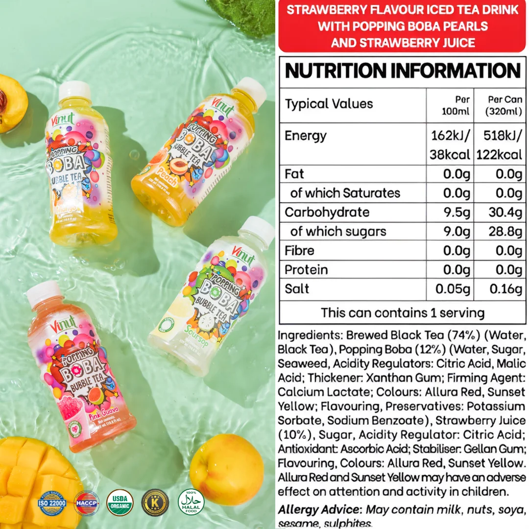 Exclusive Private Label Popping Boba Bubble Tea Tropical Fruit Juice Drink 320ml - VINUT Manufacturer Beverage, Free Sample, Who
