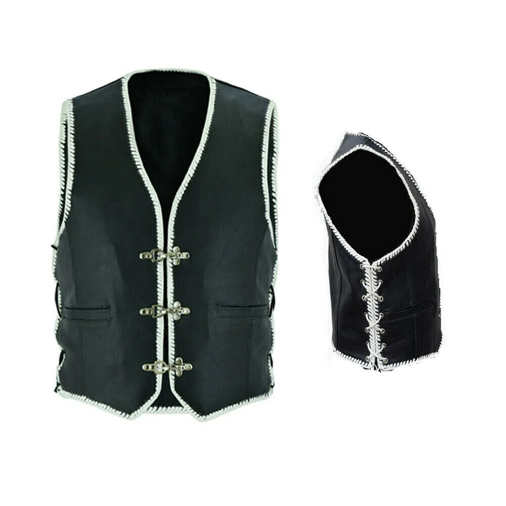 Новый мотоциклетный кожаный байкерский черный жилет унисекс с защелками
