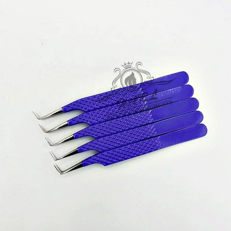 Royal Blue Color diamond grip 90 Degree Eyelash Extension Tweezers customized tweezers lash extension tweezers eyelashes tools