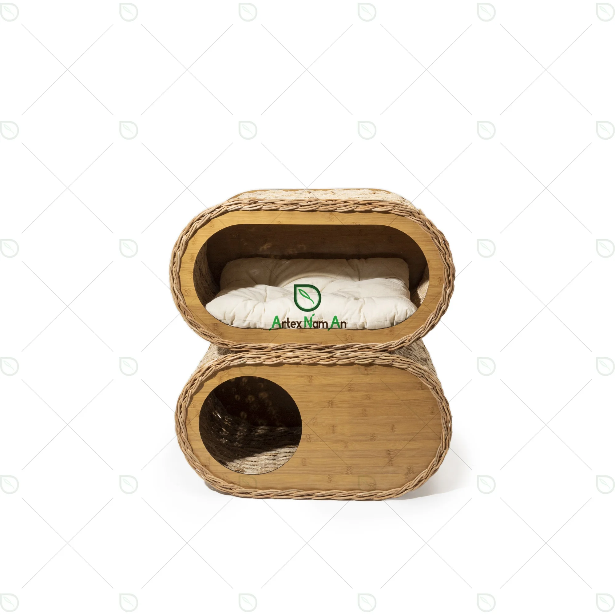 Modern wood & banana cat house cat bed indoor with soft cushion/pet cat furniture luxury cat cave/hand woven wicker pet nest