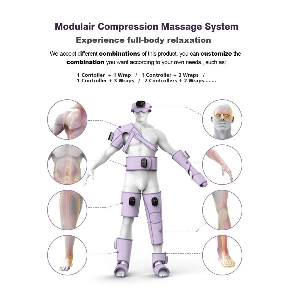 YICOLY Oem&Odm Free Combination Knees Hands Air Pressure Leg Massage With Heat Air Compression Foot Massager Leg Massager