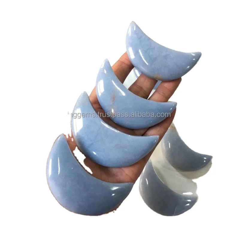 TOP SELLING WHOLESALE NATURAL CRYSTAL ANGELITE CRESCENT MOON SHAPE CRYSTAL CARVING FOR REIKI HEALING HOMEDECOR GIFT STONE