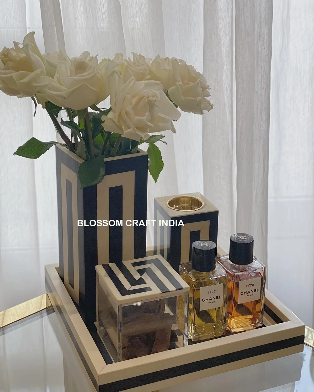 Hand Crafted Mother of Pearl inlay Tray vase Bone inlay Burner & Acrylic box multi colors for Gift