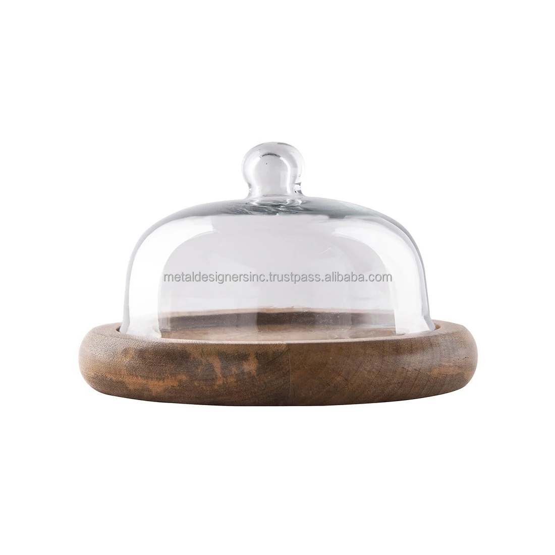 Round Acacia Thick Wooden plate Cake Platter & Cheese Display Plate with Glass Dome Lid for party wedding and other occasion use