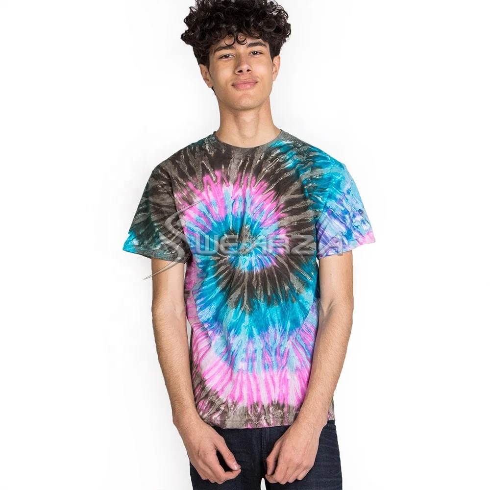 Three Colors Men Tie Dye Tee Custom 100 % Cotton Tie Dye shirt Sustainable tie-dye organic cotton tee