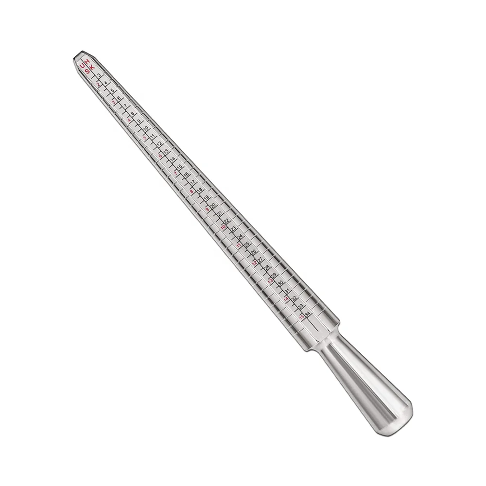ALUMINUM METAL FINGER RING SIZER SIZING STICK MEASUREMENT MEASURING TOOL INSIDE RADIUS GAUGE 4 STANDARDS US JP EUR HK NUMBERED