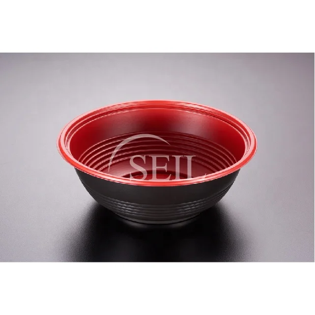SL-BW1000 Disposable PP Microwavable Poke Soup Red/Black Donburi Ramen Noodle Takeaway Plastic Round Bowl and Lid