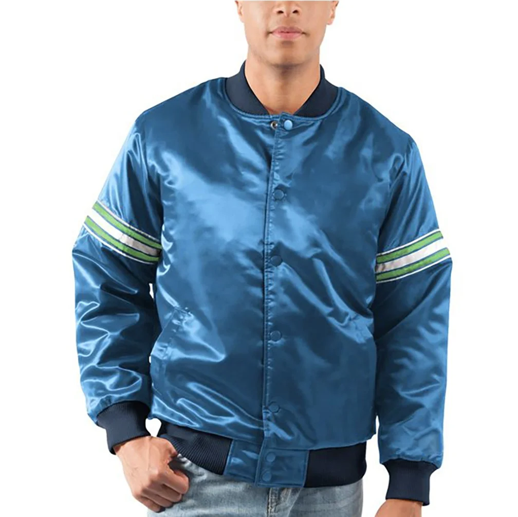 New Design fabric of varsity jacket Manufacture body and arm Satan custom rib button up close and pockets inside liner coating