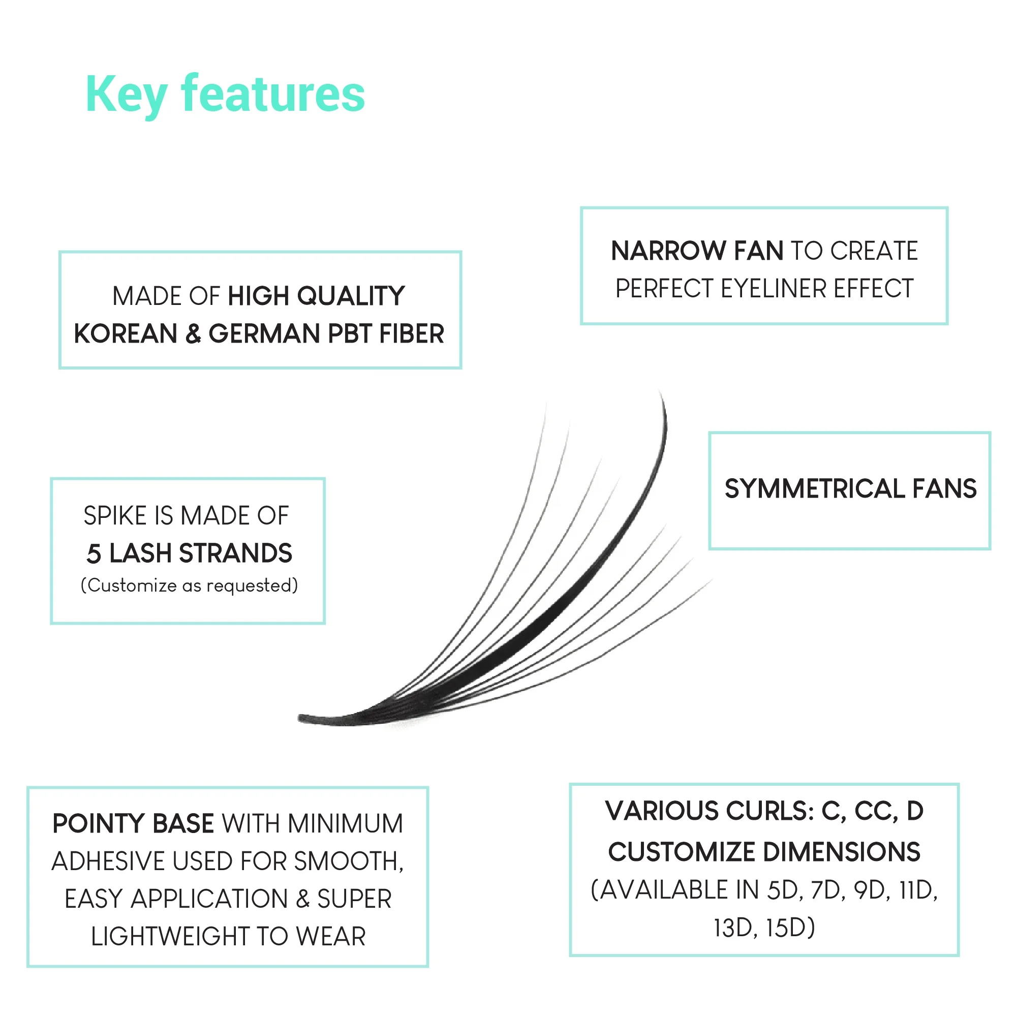 Premium Narrow Fan Lashes - makeup wispy wet lash spike long stem fans eyelash - High-end Korean & German PBT Fiber