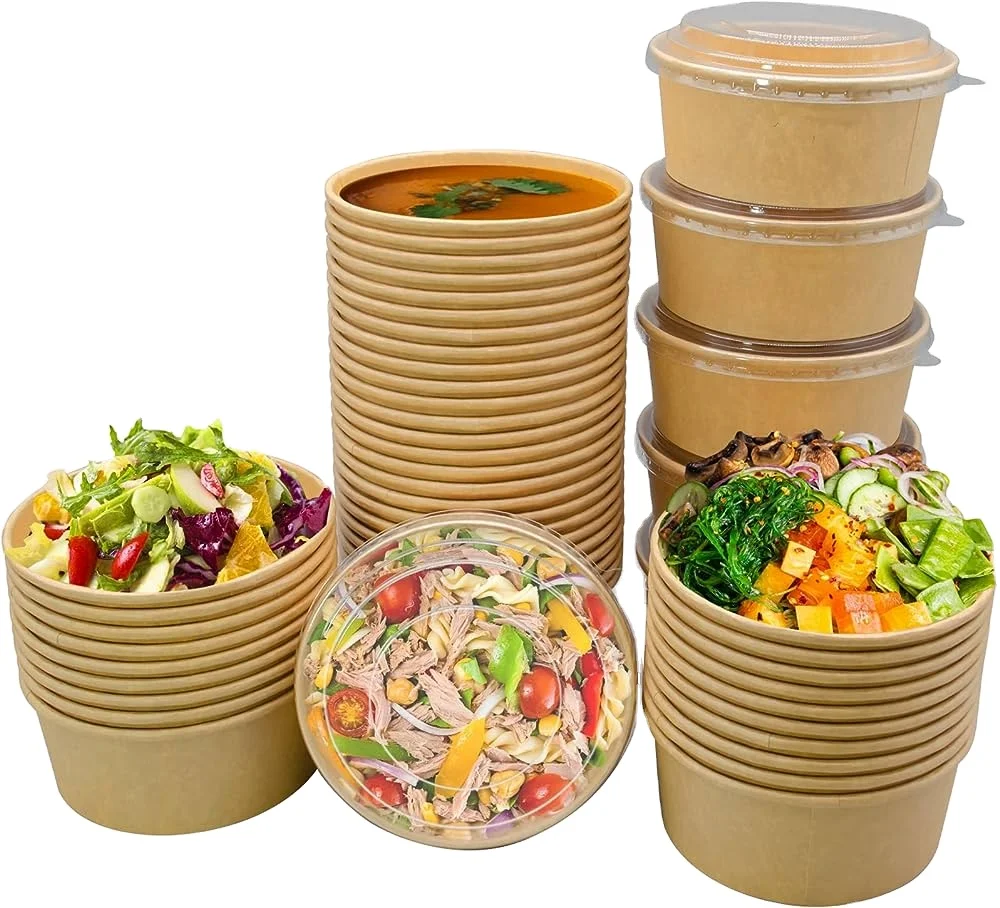Eco Friendly Noodle Soup Salad Bowl kraft paper Disposable take away Serving Bowl with Lid 1000ml made in Vietnam wholesale