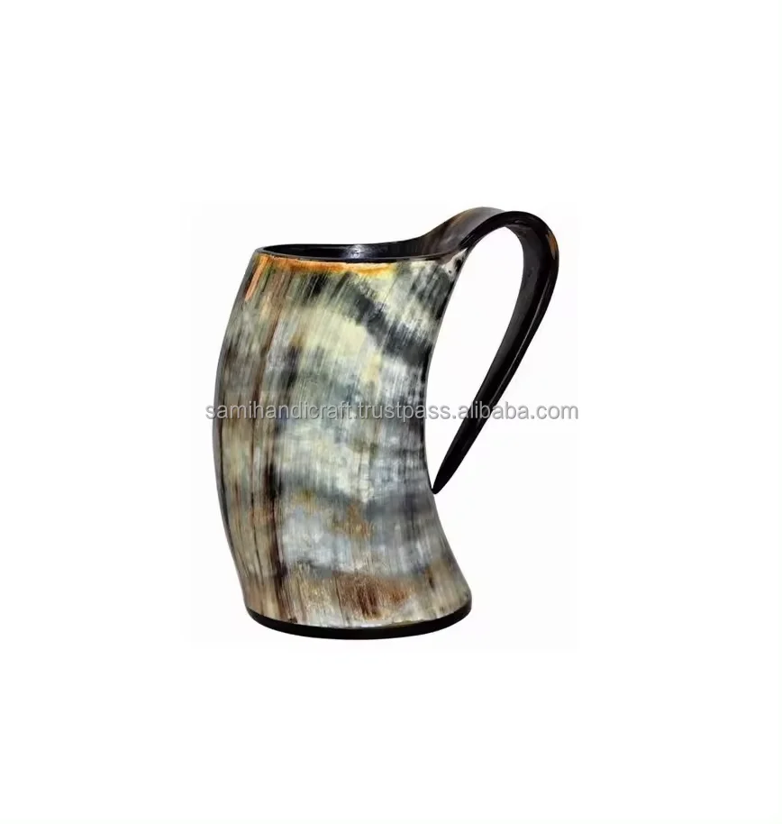 Natural buffalo horn mug viking drinking and beer mug hot quality with wood base for best selling party wear wedding wine mug