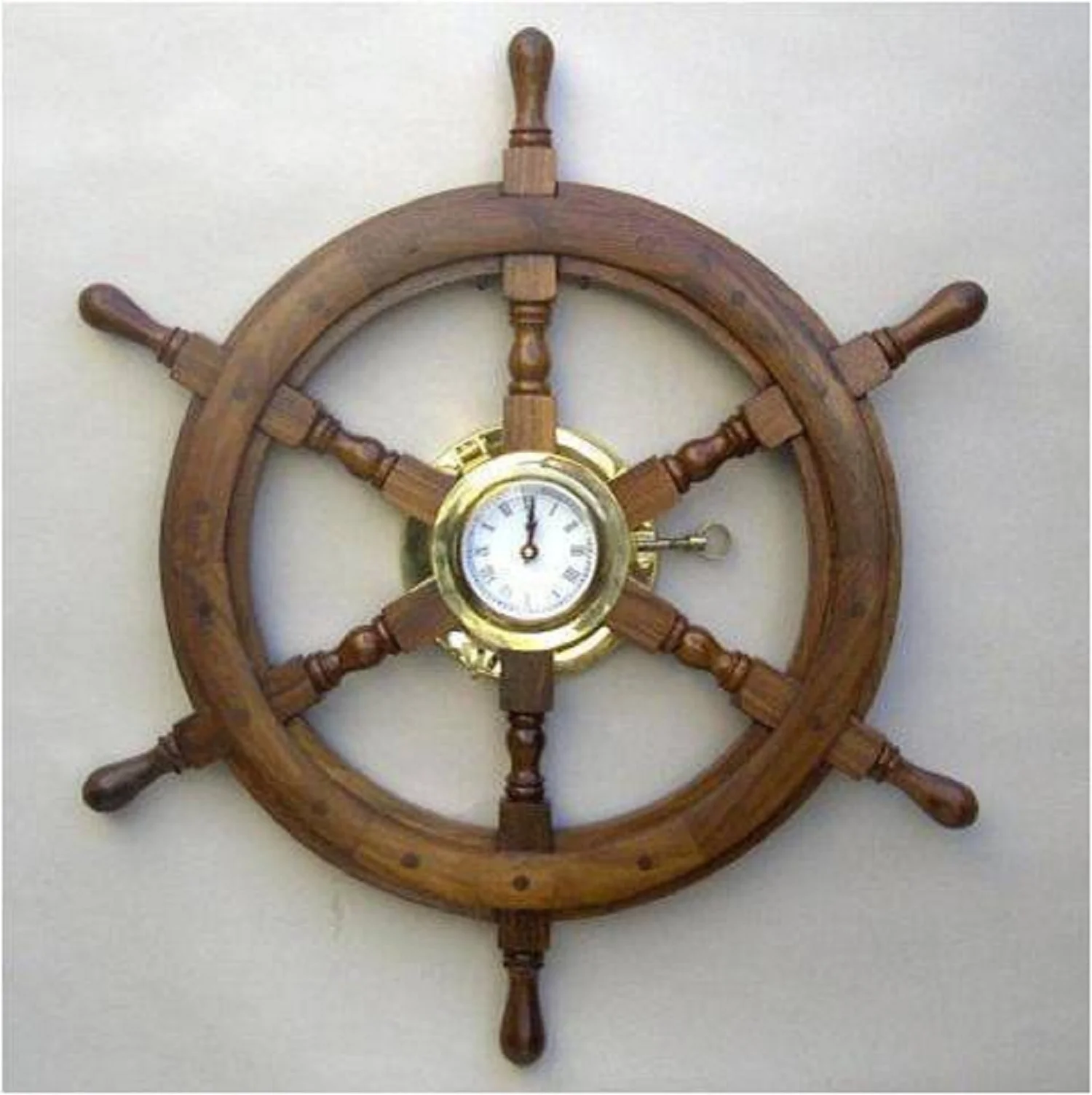 Pleasant Designed Wooden Ship Wheel Clock With Roman Numbers Handcrafted Wall Decor Clock