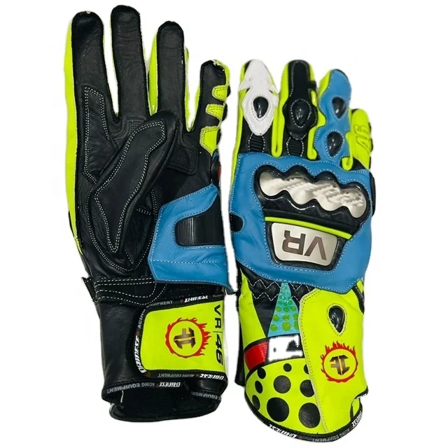 Customized Printed Leather Motorbike Daine Gloves Racing Motorcycle Gloves Cowhide Leather Racer gloves with Soft Lining