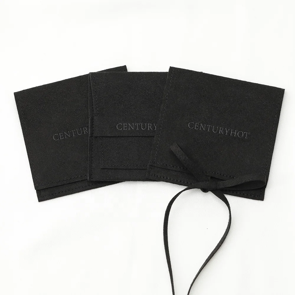 Custom  Black  Microfiber Jewelry Pouch Jewelry Envelope Pouches Bag, Earrings Rings Bracelet Packaging  Bag With  Logo