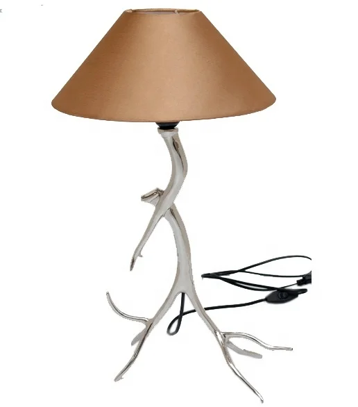 Modern Antler Bedside Table Lamp with round Shade Brass and Iron Body E26 Base Electric Power for Room Decor and Study Use