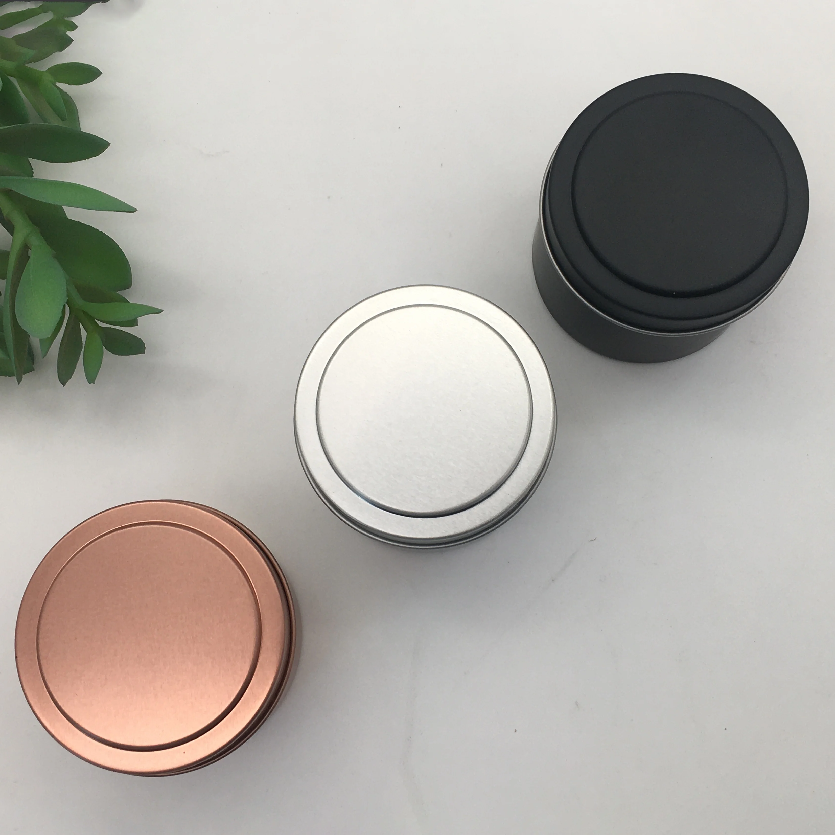 Flat metal wholesale round aluminium 4 oz all matte black candle tins jar with box