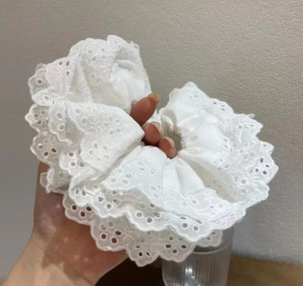 Women Girls Lace French Sweet Hair Scrunchies Elastic Scrunchy Head Ponytail Flower Hair Rope Ring Band