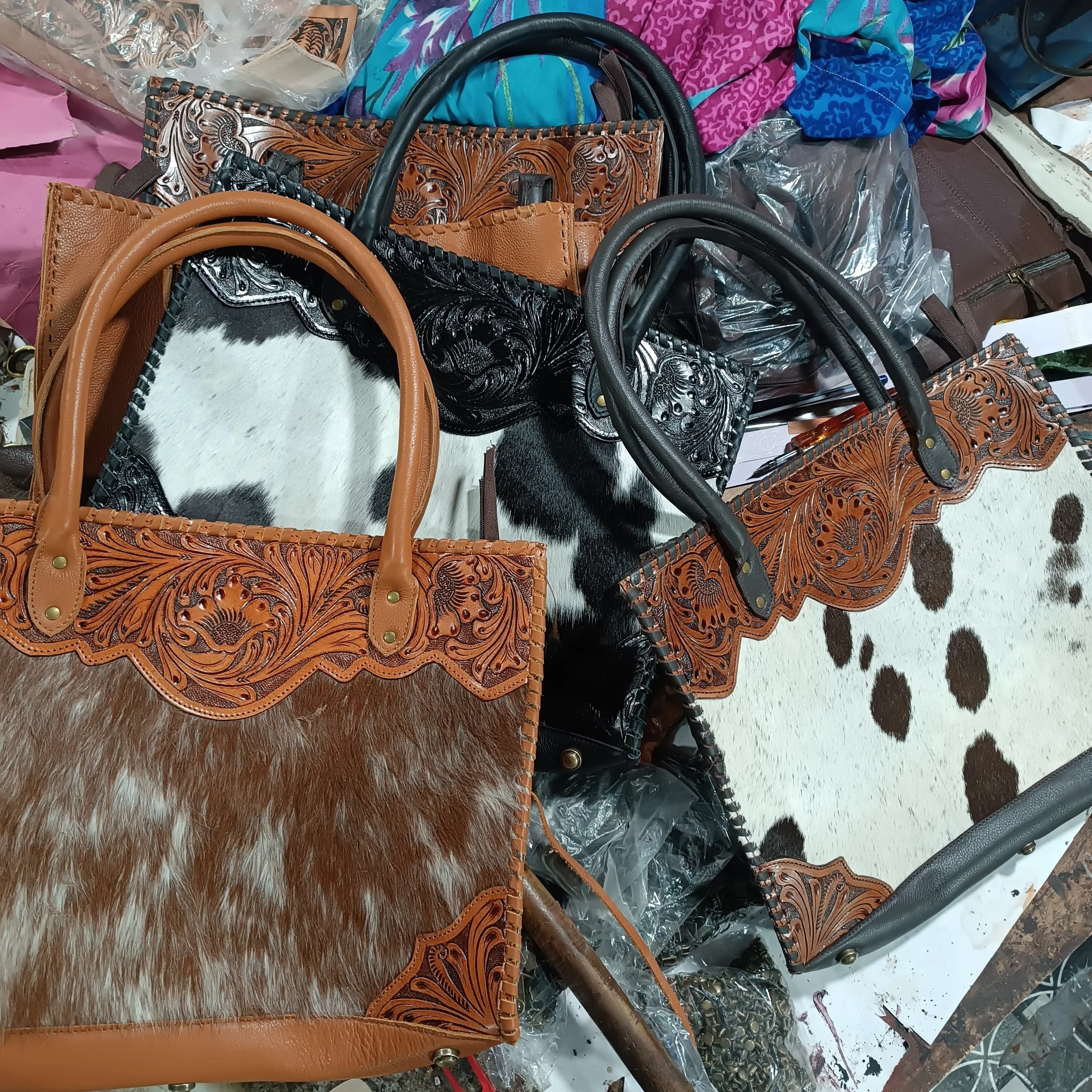 Premium Quality Cowhide Shoulder Bag Natural Fur Leather Purse Women Tooled Tote Bag Genuine Leather Concealed Carry Bags