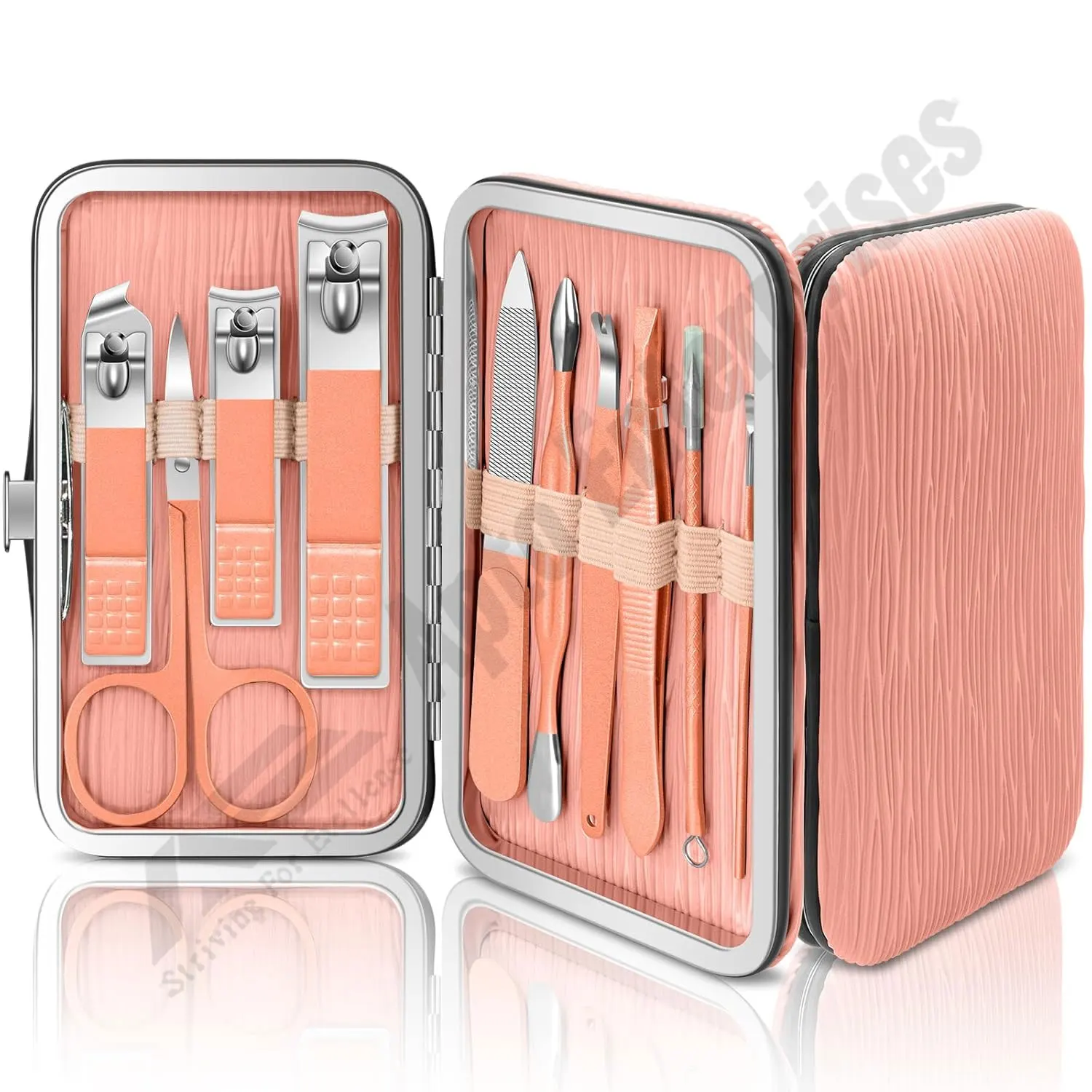 Rose Gold Leather Case Beauty Salon Nail Care Kit 10 In 1 Manicure Set Professional Manicure And Pedicure Nail Care Tools