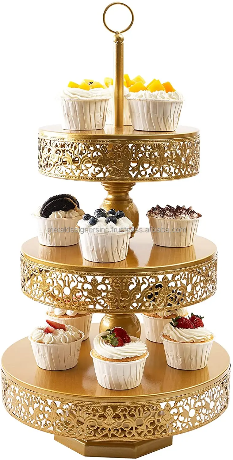 3 Tier Serving Trays with Handles Gold Cake Stands Cupcake Stand Holder Tiered Tray Decor Dessert Serving Platter