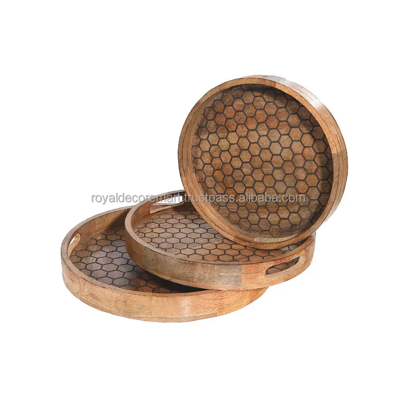 New Wooden Honey Bee Design Engraved Trays Tableware item Hotel serving trays wood serving Tray for Kitchen By Royal Decore Mart