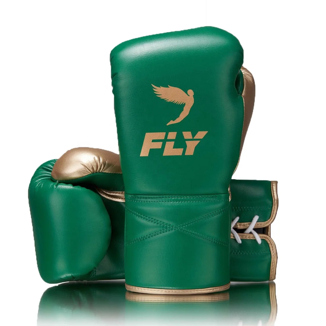 Top Seller Best Quality Leather Super lace Green/Gold Fly Boxing Gloves Professional Martial Arts Training Fly Boxing Gloves