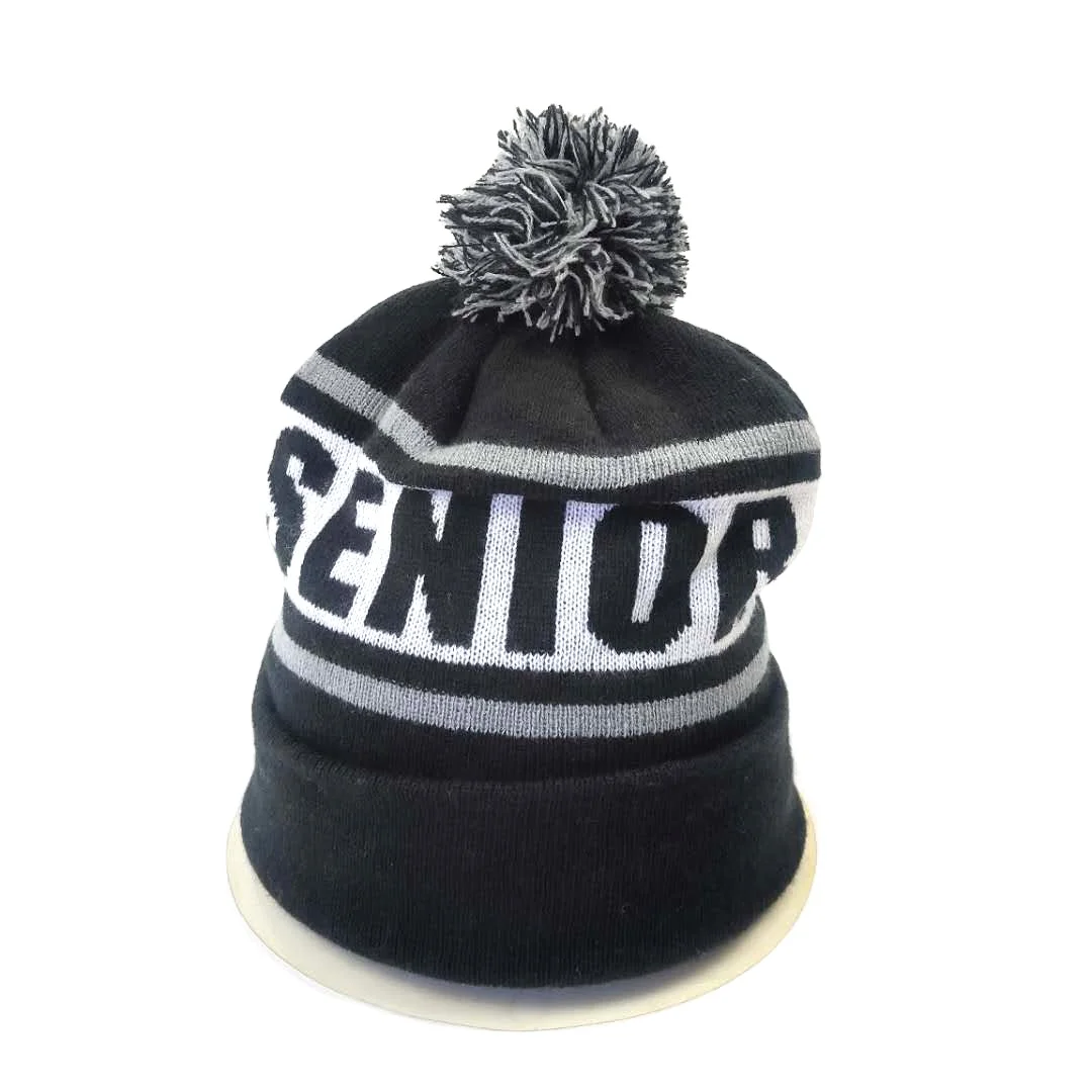 Wool KIMTEX winter custom logo acrylic striped slouch embroidery cuff pom pom skull beanie cap