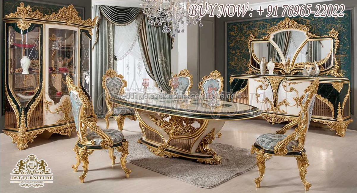 Роскошная золотая Глянцевая мебель для столовой Золотой резной красный обеденный стол со стульями традиционная Золотая