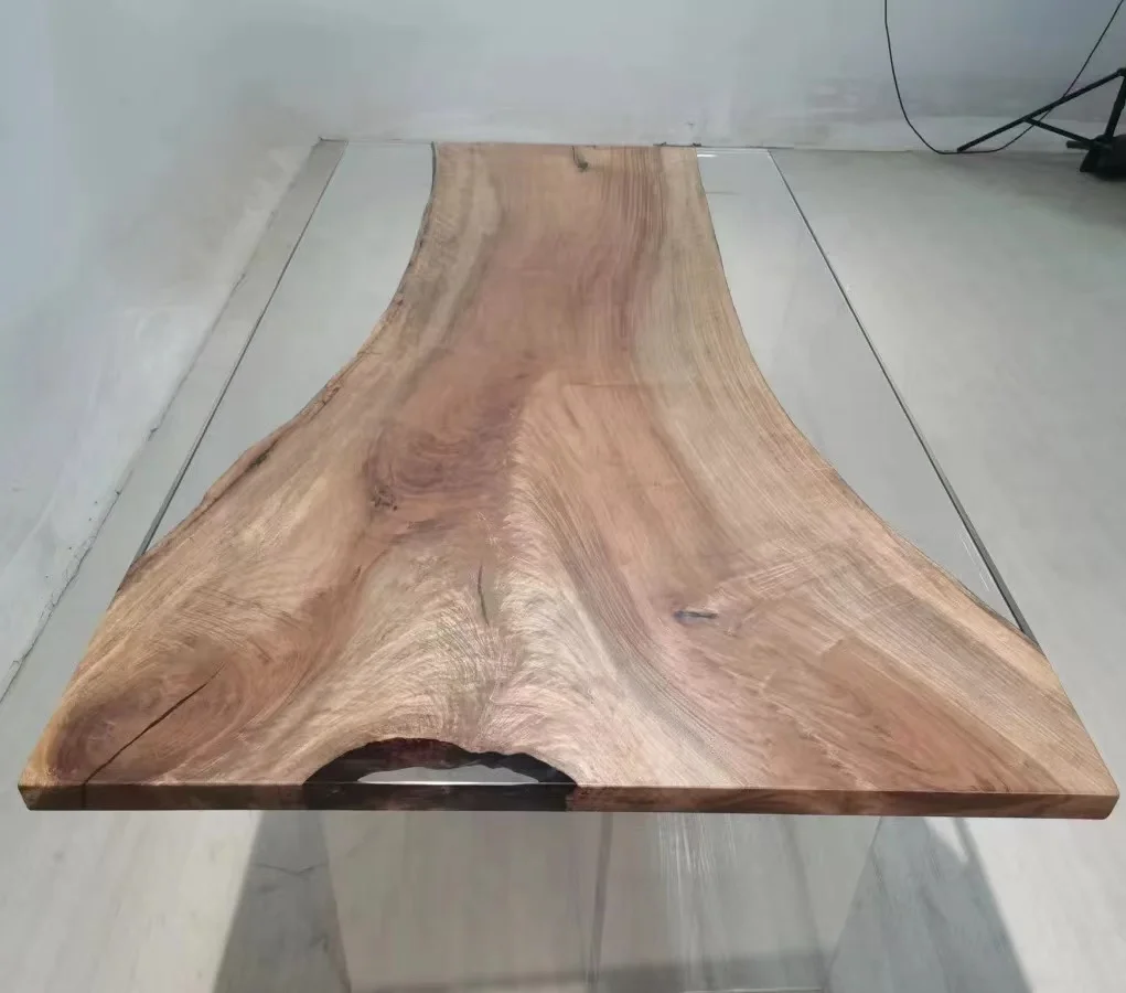 Factory Directly Offer black walnut Factory Price Restaurant Dining Square Walnut Wood Resin Slab Live Edge Table Top