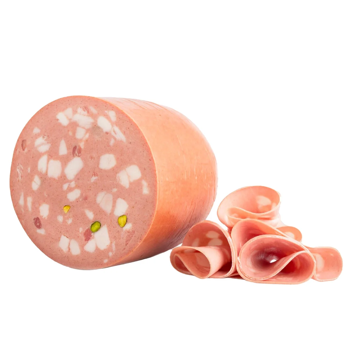 Italian food product, Mortadella Optima Italia v.p. with Pistacchio