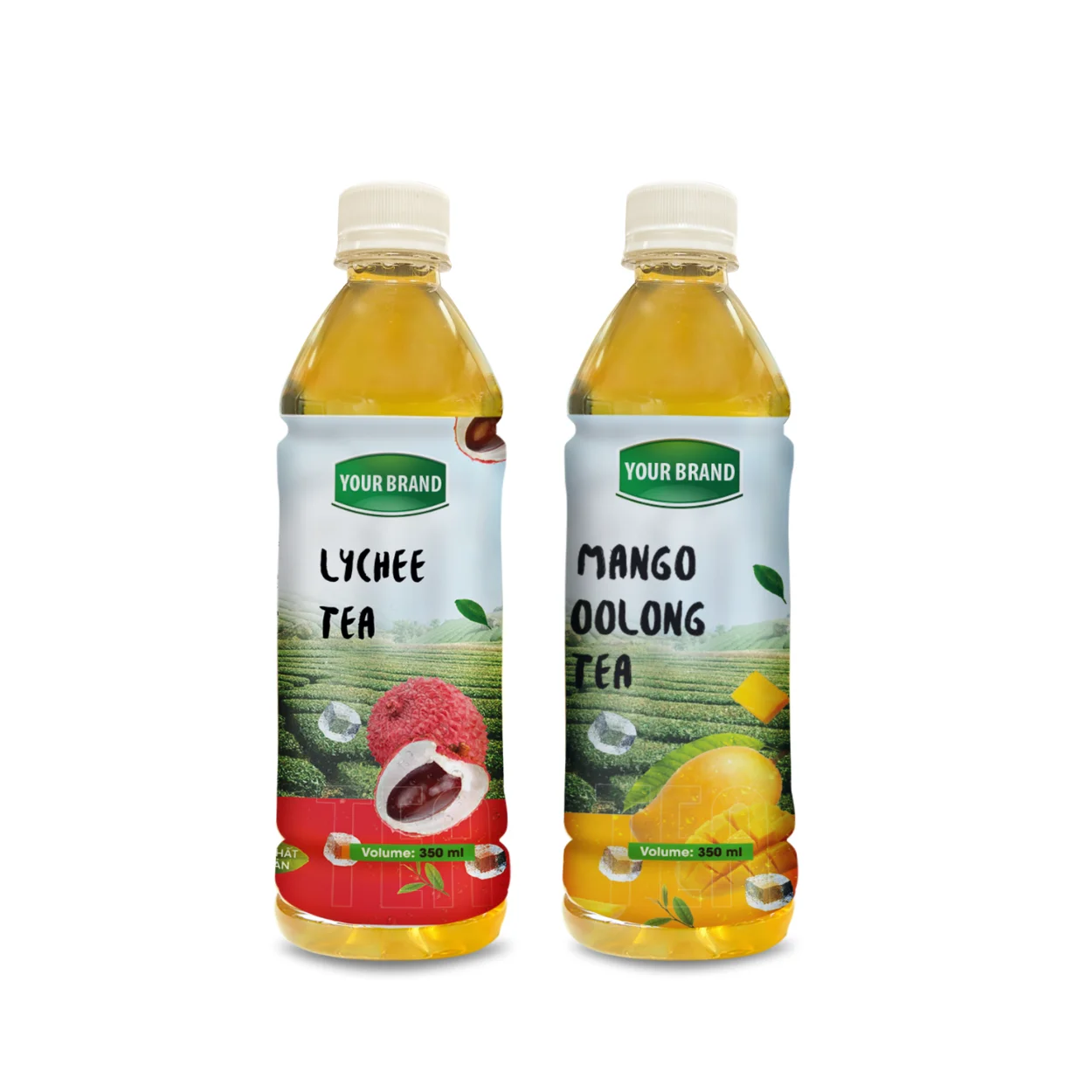 Wholesale Top Quality Custom Label Tea Drink Flavoured Lychee Black Tea Fruit Tea PET Bottle RTD Oolong Mango Packing Design