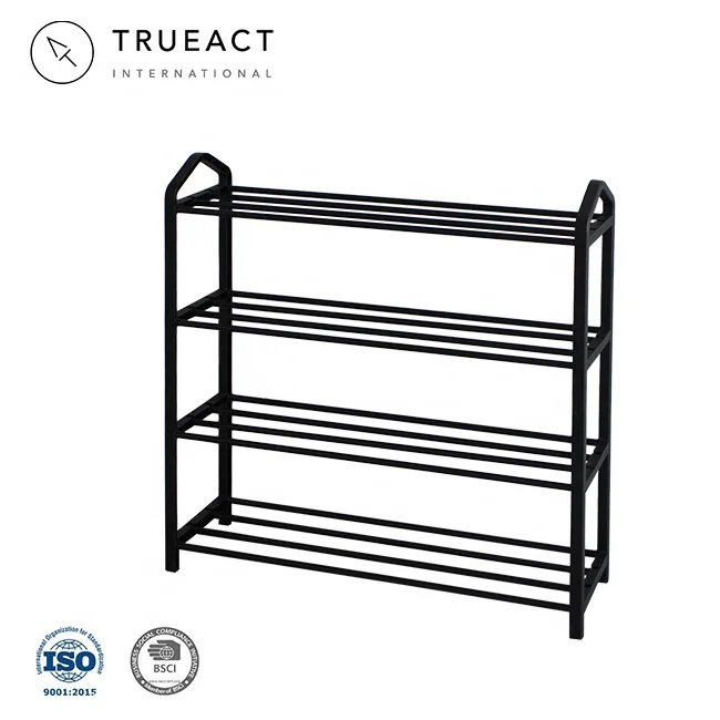 Ready to Ship metal rack shoe rack display modern storage cabinet Black Plastic 4-tier shoe rack for home storage for sale