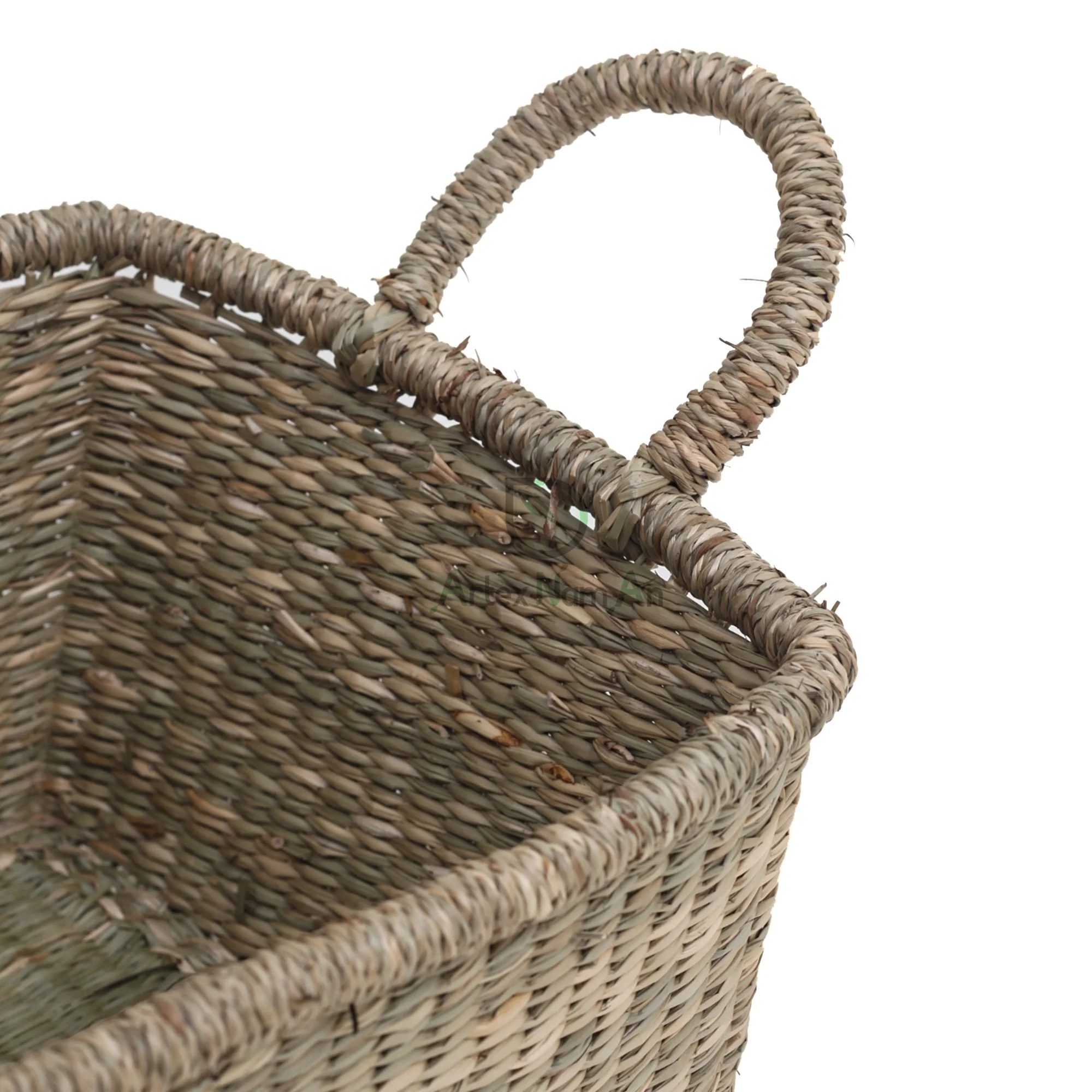 Rectangular seagrass basket with handles/woven wicker clothes laundry basket shelf/toy desktop storage organizer home storage