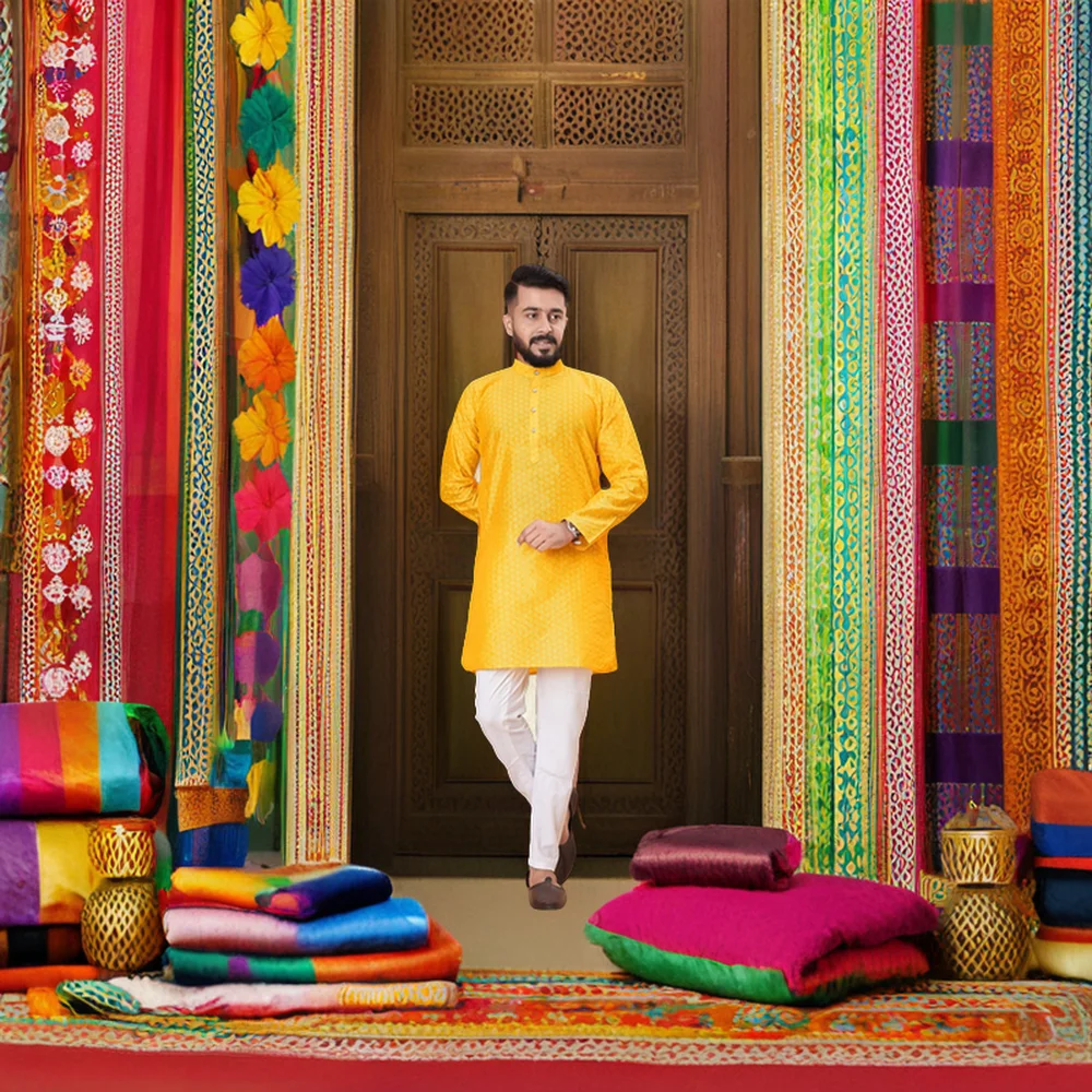 New Designs Indian and Pakistani Self Jacket Clothing Kurta Pajama for Wedding and Festival Wear