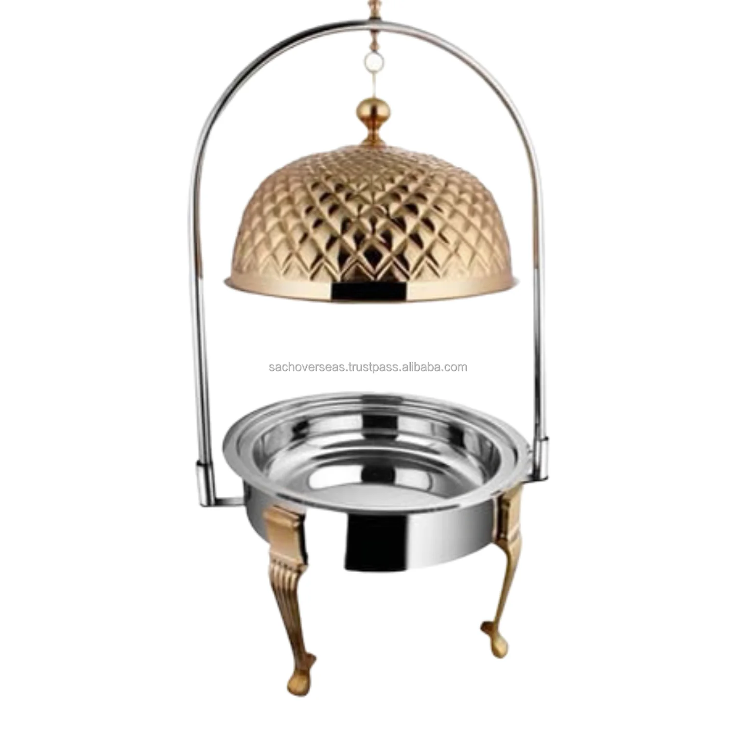 Easy Cleaning and Durable Floral Carving Deluxe Gold Polish Metal Chafing Dish, 8L