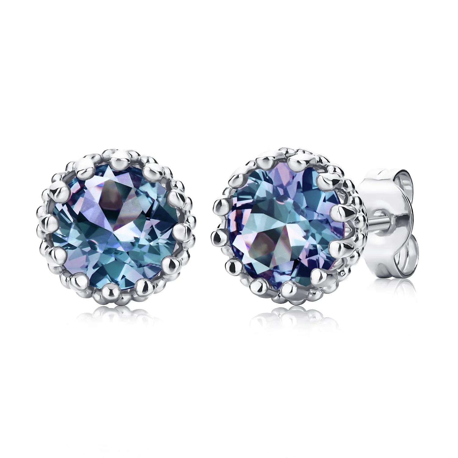 Nickel Free Silver 925 Alexandrite Gemstone Crown Set Solitaire Stud Earrings Destiny Jewellery New Vintage Women Jewelry 2021