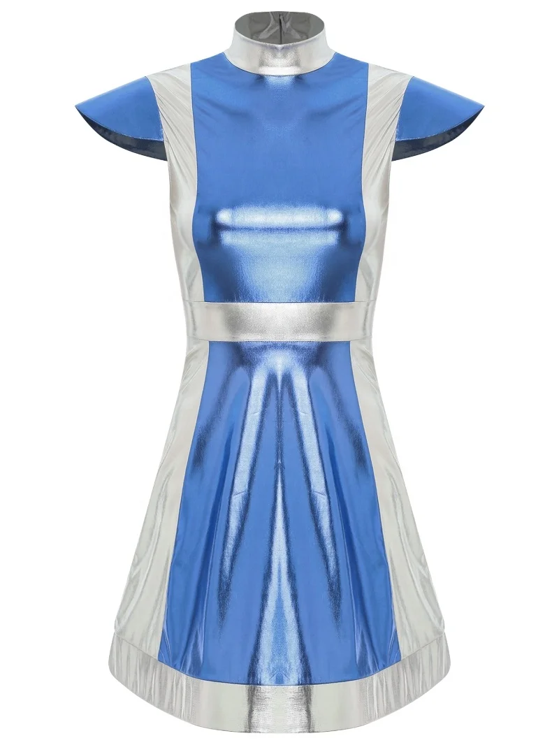 Womens Space Fighter Alien Dress-Up Costume Cap Sleeve Dance Classic Clothes Dress For Halloween Cosplay Adult Dance Clothes