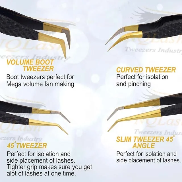 tweezers 90 degree for eyelash with Diamond grip fiber tip Private Label Custom Logo Volume Stainless Steel Lash  tweezers