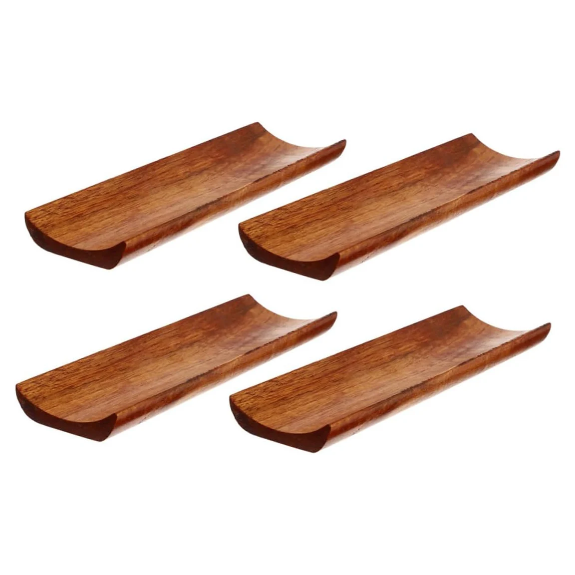 Food Safe Wooden Serving Platter Set of 4 Acacia Wood Tray Long Japanese Sushi Food Dish Trays Wooden Trays Appetizer Breakfast